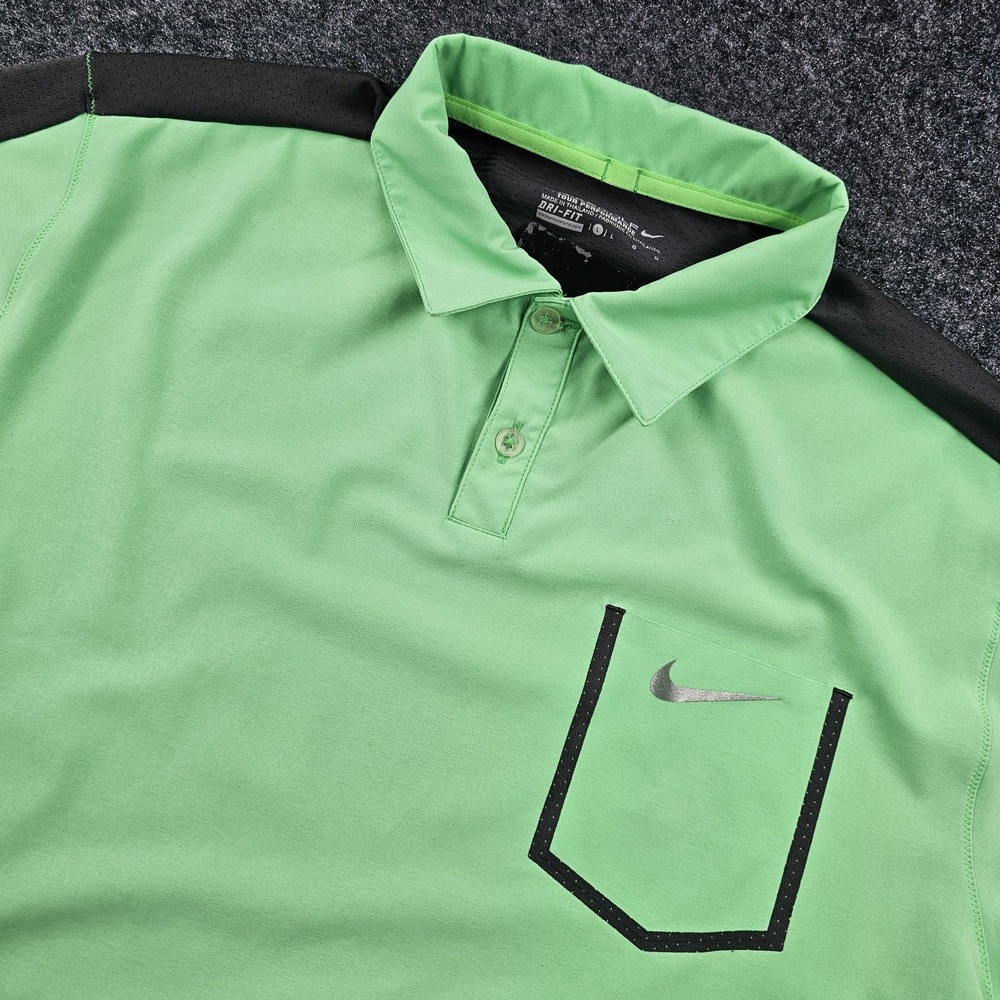 Nike Golf Tour Performance Dri-FIT Polo Shirt Mens Large Green Stretch Pocket